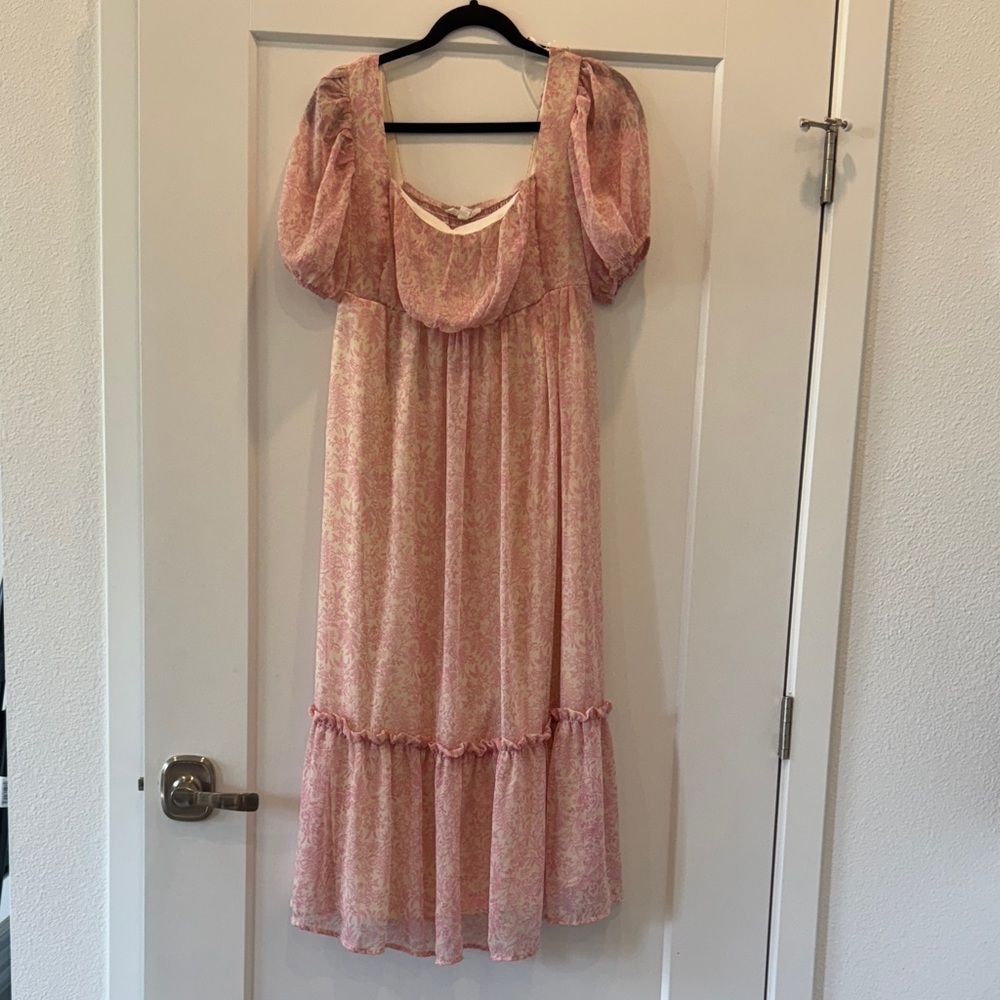 August sky pink and nude floral maxi dress